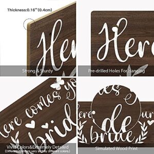 Putuo Decor Wedding Sign, Rustic Wall Art Decorations for Anniversaries, Ceremony and Reception, 10x5 Inches Wall Hanging Plaque - Here Comes Your Bride