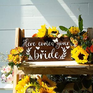 Putuo Decor Wedding Sign, Rustic Wall Art Decorations for Anniversaries, Ceremony and Reception, 10x5 Inches Wall Hanging Plaque - Here Comes Your Bride