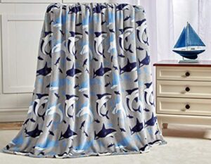 shark baby by decor&more extra soft throw blanket (50″ x 60″) – blue and grey sharks