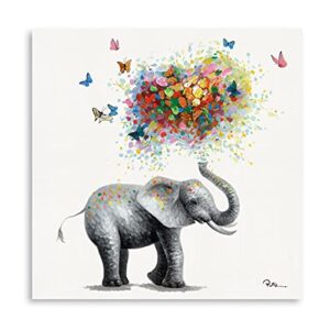 yidepot butterfly elephant wall art print: colorful heart shaped balloon for kids’ nursery wall decor canvas framed ready to hang (12″x12″x1 panel)