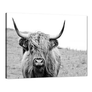 highland cow decor cute animal vintage picture modern canvas wall art hd cow wall art poster farmhouse style highland cow pattern living room wall decor with wooden frame for hang – 44”w x 28”h
