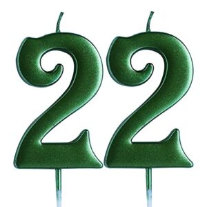 green 22nd birthday candle, number 22 years old candles cake topper, boy or girl party decorations, supplies