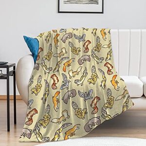 hon-lally cartoon cute leopard gecko pattern blanket throw warm cozy flannel fleece lightweight plush for living room bedroom sofa couch for kids and adults – 40inchx50inch white-style