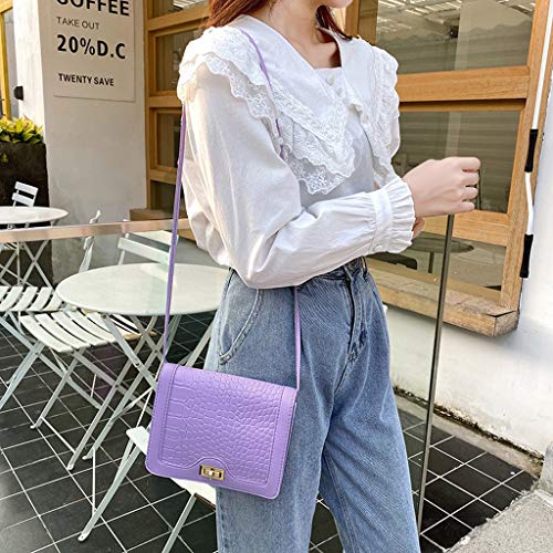 Fashion Women Shoulder Bag Solid Color Leisure Crossbody Bag Hasp Messenger Bag Handbag, Purple
