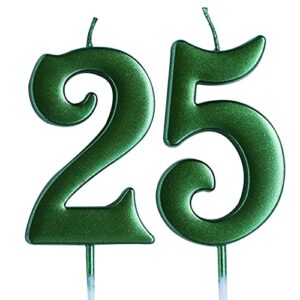 green 25th birthday candle, number 25 years old candles cake topper, woman or man party decorations, supplies