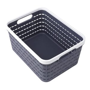 SOUJOY 5 Pack Classroom Storage Basket with Handles, Woven Plastic Organizing Bin, 9.1"L x 6.8''W x 4.5H'' Office Storage Organizer Bin for Pantry, School, Toy, Beauty Products