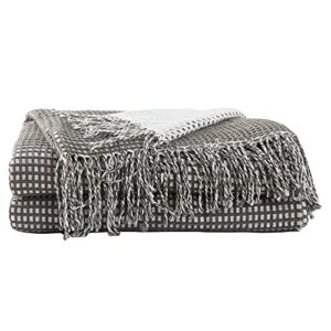 hansleep throw blanket for couch sofa bed chairs, soft fuzzy knit blanket with decorative tassels (grey, 50 x 60 inches)