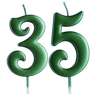 green 35th birthday candle, number 35 years old candles cake topper, woman or man party decorations, supplies