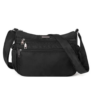 cluci women nylon shoulder travel handbag multiple pockets bag ladies crossbody purse tote top handle satchel black