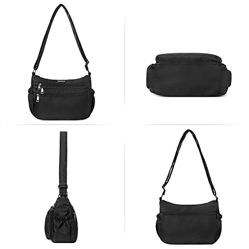 CLUCI Women Nylon Shoulder Travel Handbag Multiple Pockets Bag Ladies Crossbody Purse Tote Top Handle Satchel Black