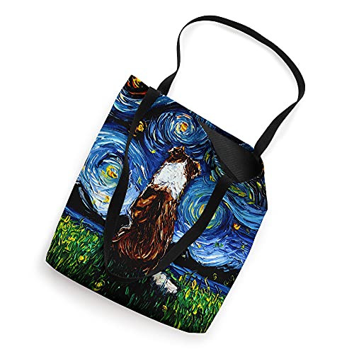 Red and White Border Collie Back Starry Night Dog Art by Aja Tote Bag