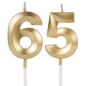 gold 65th & 56th birthday candles for cakes, number 65 56 glitter candle cake topper for party anniversary wedding celebration decoration