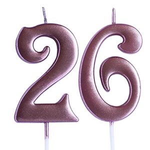 rose 26th birthday candle, number 26 years old candles cake topper, woman or man party decorations, supplies