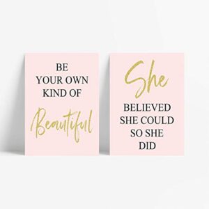 GIFTSFARM Inspirational Wall Art, Bedroom Decor for Women, Pink Room Decor, Teen Girls Fashion Makeup Home Wall Decoration Picture Poster, Bathroom decor, Office Decor (Set of 6, 8X10in, Unframed)