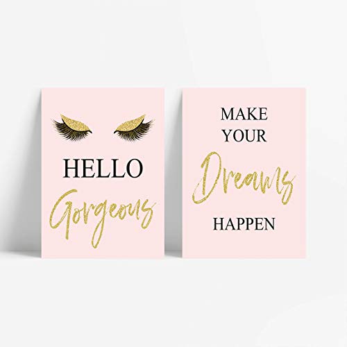 GIFTSFARM Inspirational Wall Art, Bedroom Decor for Women, Pink Room Decor, Teen Girls Fashion Makeup Home Wall Decoration Picture Poster, Bathroom decor, Office Decor (Set of 6, 8X10in, Unframed)