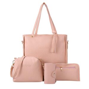 kovaky 4pcs 2021 bags sets for women four-piece shoulder bag messenger bag wallet handbag totes gifts for ladies pink