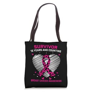 15 year breast cancer free pink survivor gifts women cheetah tote bag