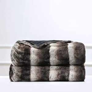 inchgrass Luxury Soft Faux Mink Fur Throw Blanket Shaggy Plush Elegant Weighted Handmade Thick Blanket for Sofa Chair Couch Living Bedding (50"x60", Grey Chinchilla)