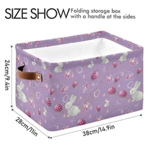 Blueangle Cute Bunny Rectangle Storage Bin, 15 x 11 x 9.5 in, Collapsible Organizer Storage Basket for Home Easter Décor