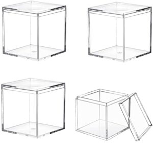 Acrylic Boxes with Lids,4 Pieces 3.4x3.4x3.4Inch Clear Plastic Square Cube Plexiglass Boxes for Display Small Acrylic Containers Jewelry Birthday Wedding Easter Party Decoration Lucite Box