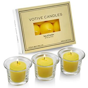 set of 12 votive citronella candles – scented candles for indoor/outdoor use – 10 hour burn time – made in usa