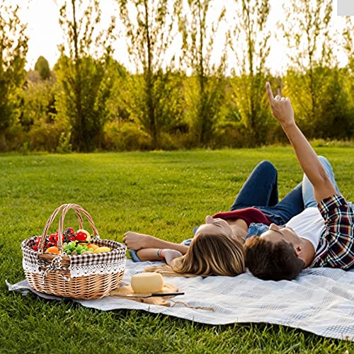 Peohud Wicker Picnic Basket with Double Folding Handles, Empty Baskets for Gifts, Woven Easter Basket, Willow Picnic Hamper Garden Harvest Basket for Easter Egg Gathering, Candy, Toys, Wedding