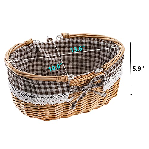 Peohud Wicker Picnic Basket with Double Folding Handles, Empty Baskets for Gifts, Woven Easter Basket, Willow Picnic Hamper Garden Harvest Basket for Easter Egg Gathering, Candy, Toys, Wedding