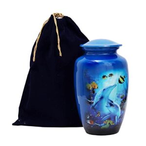 hlc urns dolphin ocean blue cremation urn for human ashes – adult funeral urn handcrafted – affordable urn for ashes (adult (200 lbs) – 10.5 x 6 “, cremation urn)