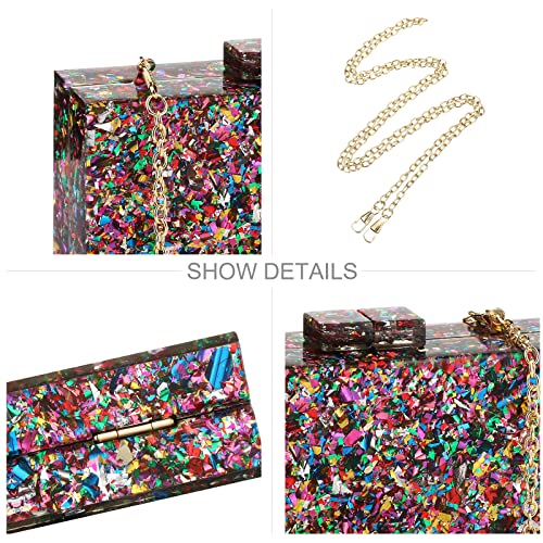 Acrylic Purses and Handbags for Women Multicolor Perspex Geometric Patterns Box Clutch Elegant Banquet Evening Crossbody Handbag (Multi-colored)