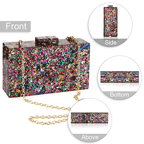 Acrylic Purses and Handbags for Women Multicolor Perspex Geometric Patterns Box Clutch Elegant Banquet Evening Crossbody Handbag (Multi-colored)