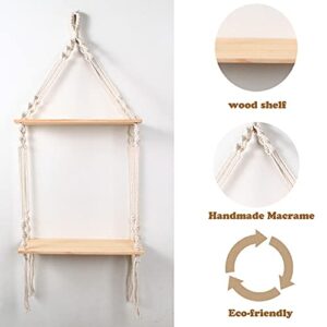 Misscrafts Macrame Hanging Shelves, 2-Tier Floating Shelf Rustic Wall Mounted Shelf Decor for Photo Frames Plants Boho Home Decor