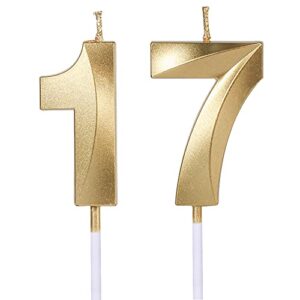 gold 17th & 71st birthday candles for cakes, number 17 71 glitter candle cake topper for party anniversary wedding celebration decoration