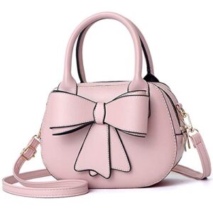 girls bowknot handbag purse cute leather mini shoulder bag for women top-handle totes satchel (pink)