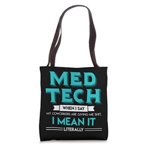 med tech funny medical technician gag gift lab graduation tote bag