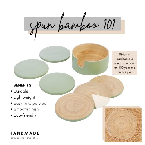 HABITAS Spun Bamboo Coasters for Drinks - Coaster Set with Bamboo Wood Coasters and Coaster Holder. Modern Coasters for Coffee Table (Sage)