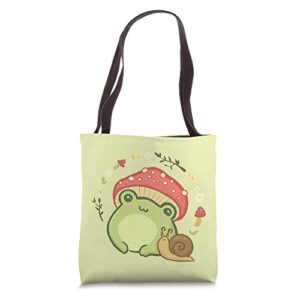 cottagecore aesthetic frog snail cute vintage tote bag