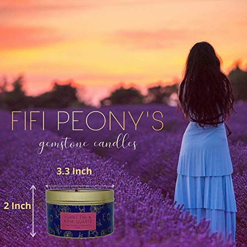 Fifi Peony's Gemstone Candles- Scented with Sweet Peonies and Infused with a Calming Amethyst Crystal and Handplaced Dried Flowers to Manifest Tranquility. Burns with an Elegant Wooden Wick. 8oz.