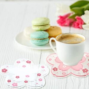 Sakura PVC Coaster Cherry Blossom Cup Coaster Anti-Skid Insulation Coaster for Beer, Coffee, Tableware Tea (4, 4.5 Inch)