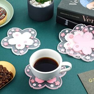 Sakura PVC Coaster Cherry Blossom Cup Coaster Anti-Skid Insulation Coaster for Beer, Coffee, Tableware Tea (4, 4.5 Inch)