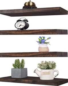 hxswy rustic wood floating shelves for wall decor farmhouse wooden wall shelf for bathroom kitchen bedroom living room set of 4 brown