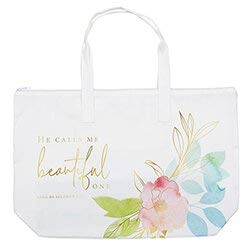 he calls me beautiful one inspirational zipper tote bag for women, heavy duty canvas with handles and pastel artwork, song of solomon 2:10, 22 x 15 inches