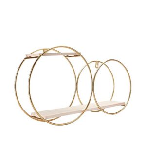 balsacircle backdrop stand gold natural 2 tier round metal wood geometric floating shelf party wedding reception decorations supplies, natural and gold, 18