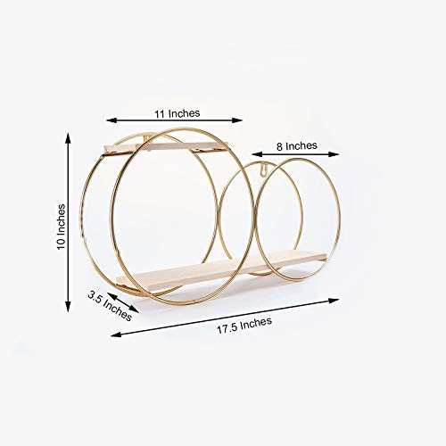 BalsaCircle Backdrop Stand Gold Natural 2 Tier Round Metal Wood Geometric Floating Shelf Party Wedding Reception Decorations Supplies, Natural and Gold, 18