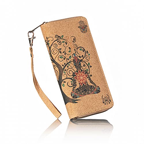 Buddha Cork Vegan Wristlet Wallet - Ganesh, Hamsa, OM, lotus flower- Room for credit card, coins, bills, cellphone