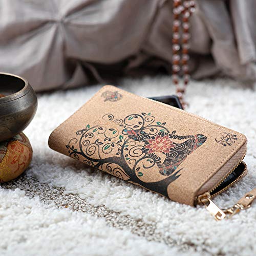 Buddha Cork Vegan Wristlet Wallet - Ganesh, Hamsa, OM, lotus flower- Room for credit card, coins, bills, cellphone