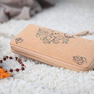 Buddha Cork Vegan Wristlet Wallet - Ganesh, Hamsa, OM, lotus flower- Room for credit card, coins, bills, cellphone