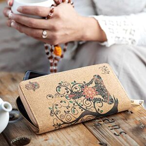 Buddha Cork Vegan Wristlet Wallet - Ganesh, Hamsa, OM, lotus flower- Room for credit card, coins, bills, cellphone