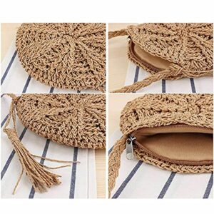 JORCEDI Straw Crossbody Shoulder Bag Beach Tassels Crochet Messenger Handbag Purse For Women Girls (Light Brown)