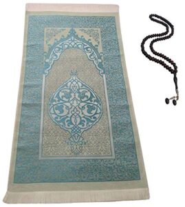 baykul muslim prayer rug-islamic turkish velvet rugs-great ramadan gifts-janamaz prayer mat for women men-portable carpet muslims mats-praying rugs islam-sajadah-gift praying beads 99 (blue)
