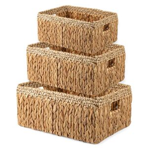 crutello woven baskets for storage, rectangular wicker wall baskets with built-in handles, wicker decorative baskets, boho baskets for organizing gifts, pantry, laundry, living room and more